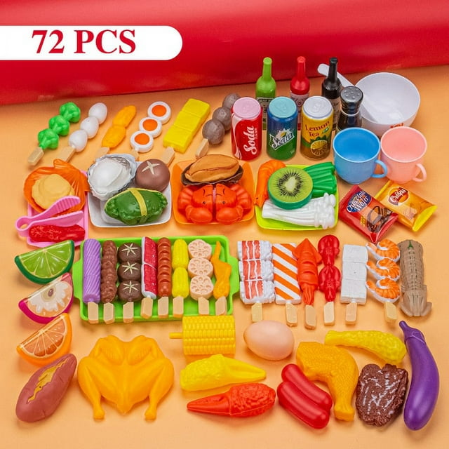 Kids Pretend Play Kitchen Toys Mini Food Toys Simulation Cookware Cooking BBQ Oven Kit Role Play Game Educational Gift Children