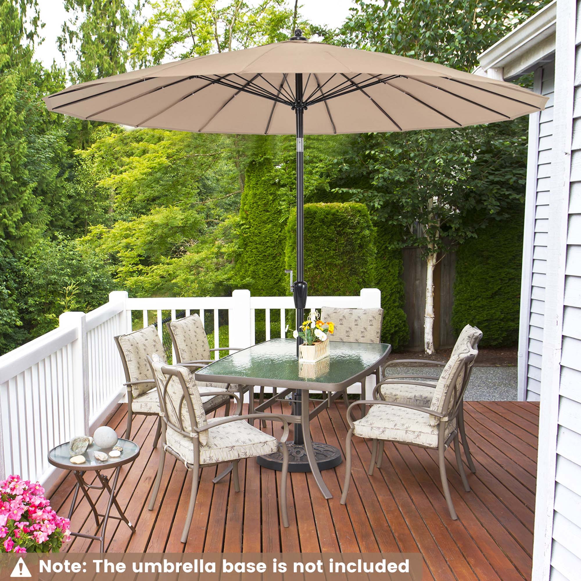 Costway 9 FT Patio Round Market Umbrella with Push Button Tilt, Crank Handle, Vented Top Tan