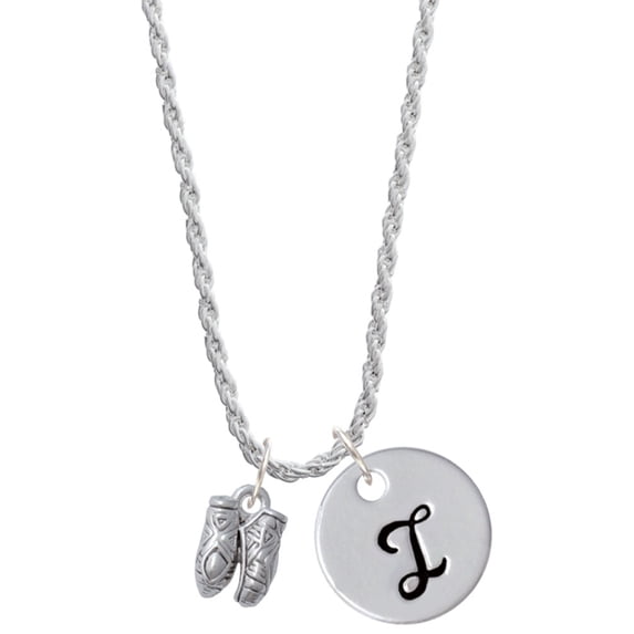 Delight Jewelry Silvertone Small Ballet Slippers Silvertone Script Initial Disc - I - Charm Necklace, 20"+3"