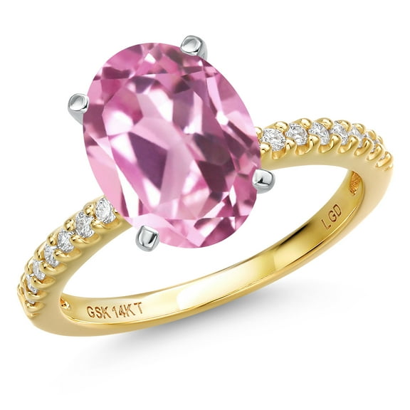 Gem Stone King 14K Two Tone Gold Light Pink Created Sapphire and Lab Grown Diamond Engagement Ring for Women | 4.66 Cttw | Oval 11X9MM | Gemstone September Birthstone | Size 7