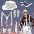 thumbnail image 2 of Juosiy Men New Fashion Sequin Hat Tie Bow Gloves Glasses and Suspenders Disco Carnival Party Solid Color Sets, 2 of 3