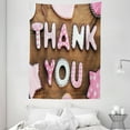 thumbnail image 1 of Thank You Decor Tapestry, Romantic Sweet Cookie Letters Sugar Candy on Rustic Wood Table Image, Wall Hanging for Bedroom Living Room Dorm Decor, 60W X 80L Inches, Pink White Brown, by Ambesonne, 1 of 2