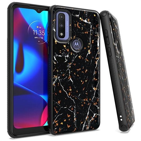 For Motorola Moto G Pure G Power 2022 Chrome Flake Marble Black