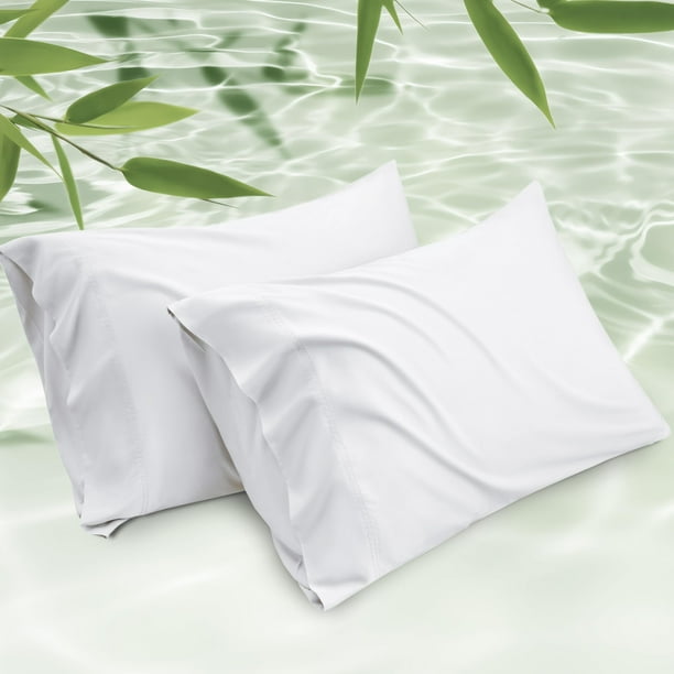 Fundas de almohada Bedsure tamaño king, rayón y bambú, color blanco (2)
