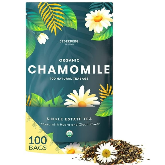 Organic Chamomile Tea — 100 Tea Bags | Organic Herbal Tea From Single Origin | Eco-Friendly Tea Bags | Non-GMO Caffeine Free Tea With Zero Sugar |