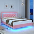 thumbnail image 6 of 4 EVER WINNER Queen Floating Bed Frame with LED Lights, LED Upholstered&nbsp;Platform Bed Frame with Diamond Tufted Headboard, Pink LED Bed Frame for Bedroom, Pink, 6 of 6