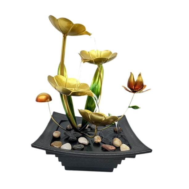 Fuente de mesa pequeña fuente de cascada de escritorio, fuente decorativa de loto, bomba automática, cascada de mesa para interior y hogar 4 niveles