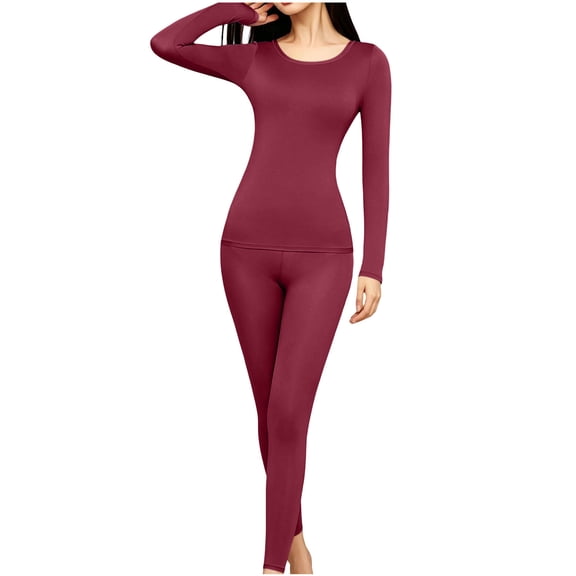 Women's Long Underwear Ultra Thin Long Johns Crewneck thermal Underwear sets Top & Legging Red XL(XL)