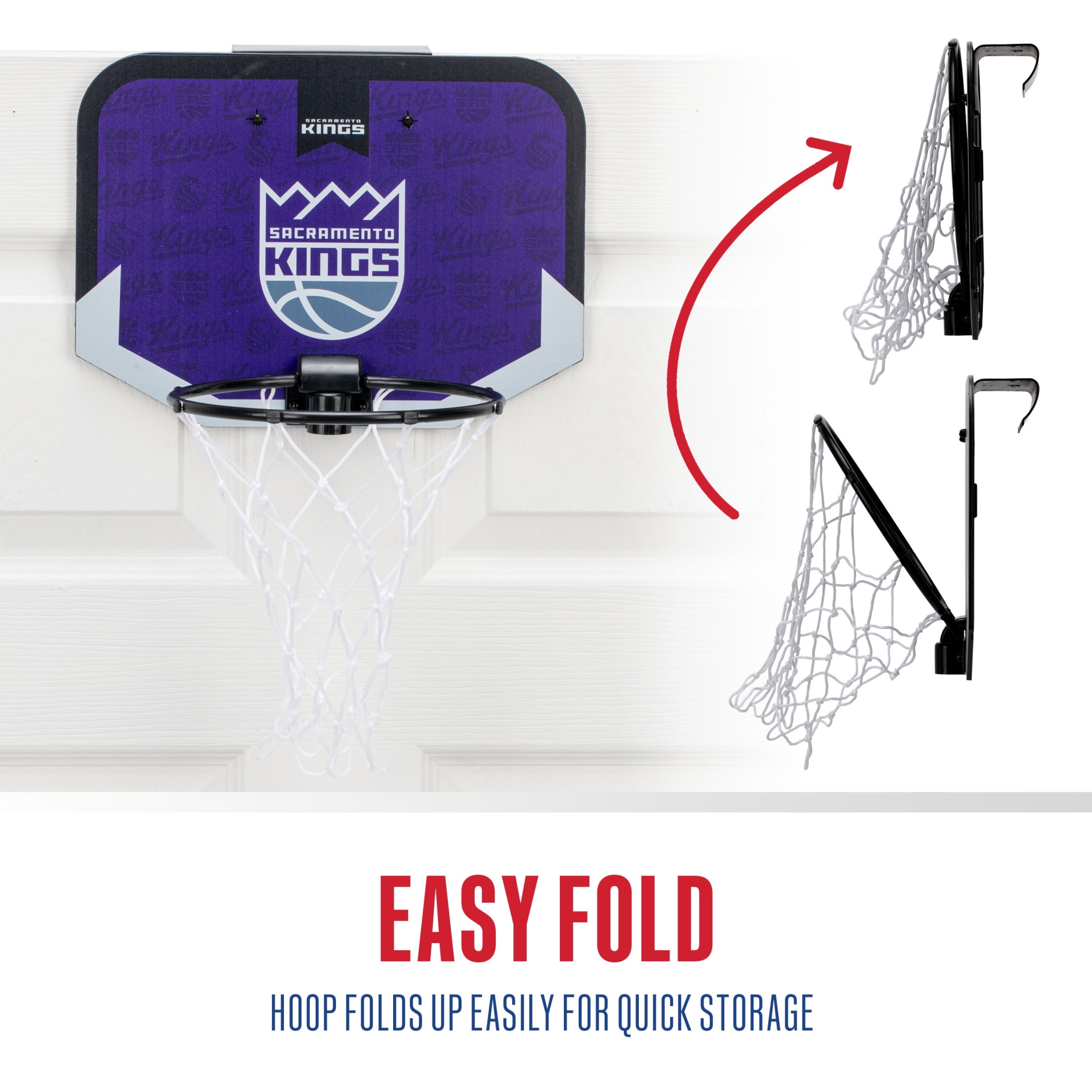 Franklin Sports NBA Sacramento Kings Mini Over the Door Basketball Hoop - Kids Indoor Mini Basketball Hoop with Basketball - NBA Fan Shop Mini Hoop for Bedroom + Office - Over the Door Mini Hoop Set