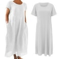 thumbnail image 5 of FINALGANG Women Versatile Dress Solid Color Short Sleeve O-Neck Loose Fit Cotton Linen Sundress With Pockets Durable Sunsuit Clothes, 5 of 5