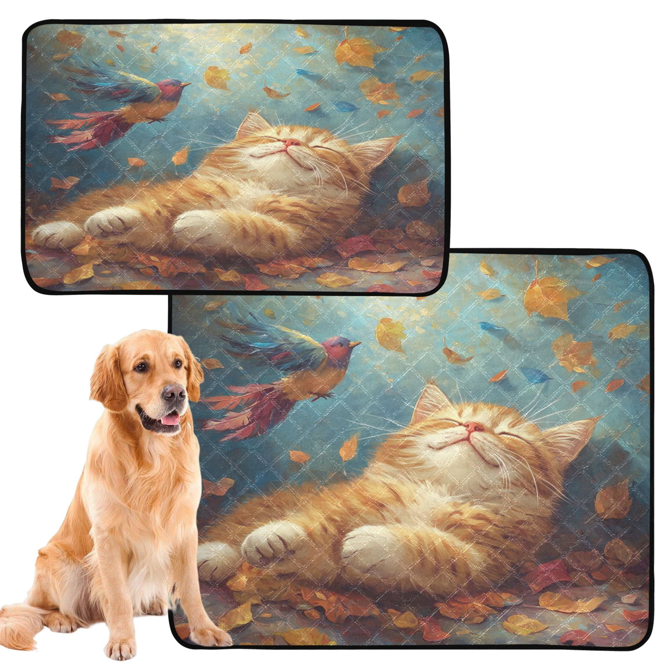 Qxltty Orange Cat Leaf Fall Cat litter Pads Pet Set of 3 Diaper Mats Center Anti-leakage Layer Absorbent Soft and Comfortable