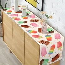 BiFandian Linen Watercolor Table Runner, Ice Cream Themed Table Cover, Summer Popsicle Paterned Table Cloth for Birthday Baby Shower Party Farmhouse Kitchen Dining Room Home Decoration