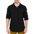 thumbnail image 2 of Fall Shirts for Men Baggy Cotton Linen Solid Long Sleeve Drawsting Retro T Shirts Tops Blouses, 2 of 9
