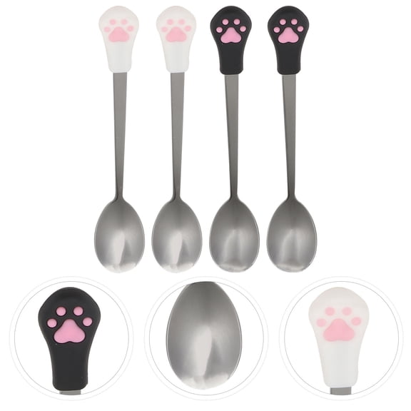 Pretyzoom 4Pcs Pet Food Canned Scoop Stainless Steel Spoon with Silicone Handle for Dog Cat Use