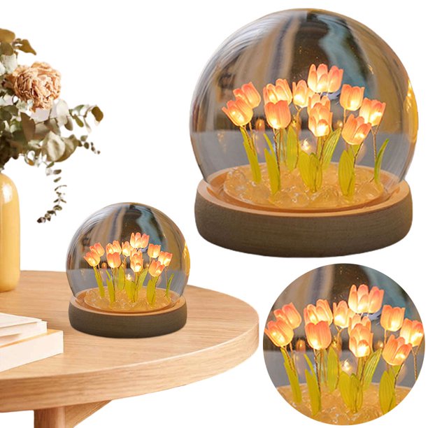 Lámpara Mesa Flores Artificial S Plástico Tulipán La Noche