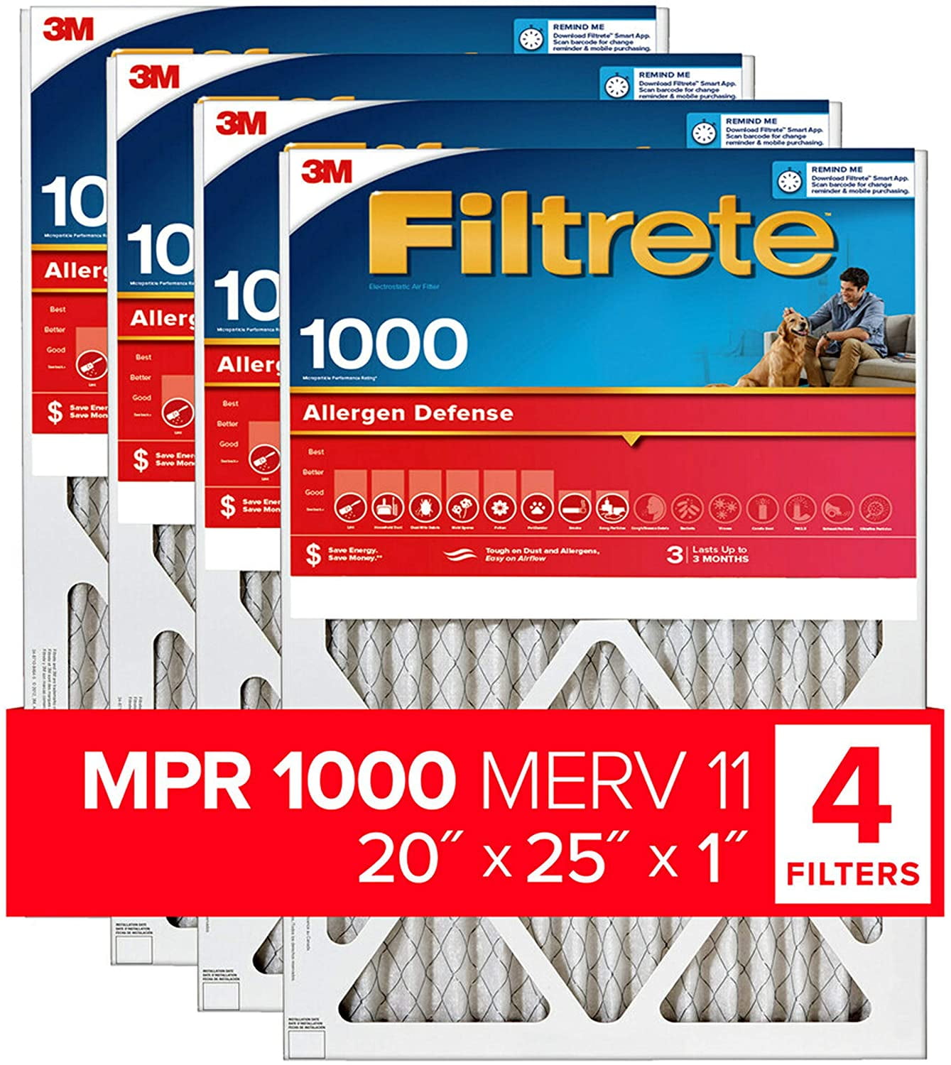 Air Filtrete 20x25x1 AC Furnace Air Filter 4Pack