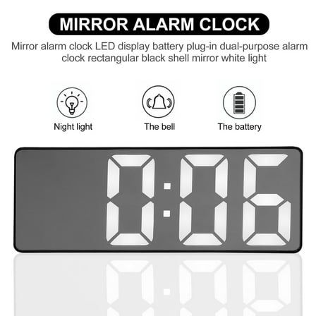 WHAMVOX  Digital LED Mirror Alarm Clock Battery Operated Simple