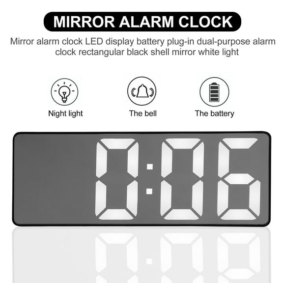 WHAMVOX  Digital LED Mirror Alarm Clock Battery Operated Simple