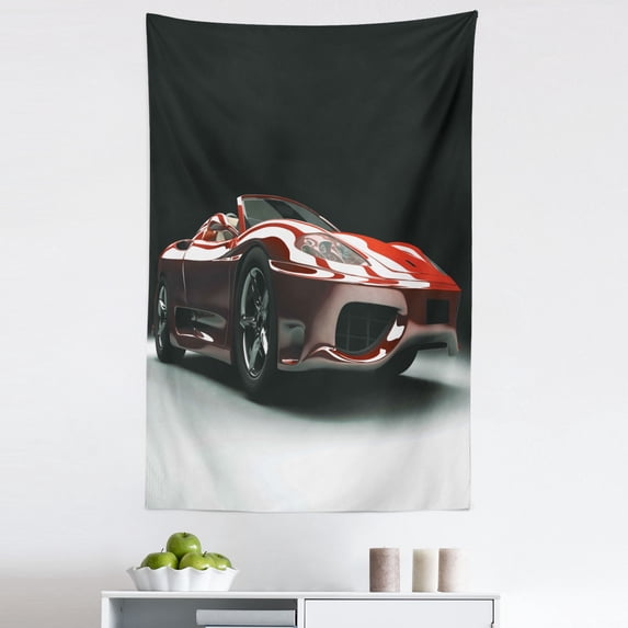 Cars Tapestry, Automotive Industry Theme Powerful Engine Fast Technology Prestige Performance, Fabric Wall Hanging Decor for Bedroom Living Room Dorm, 5 Sizes, Red Black White, by Ambesonne