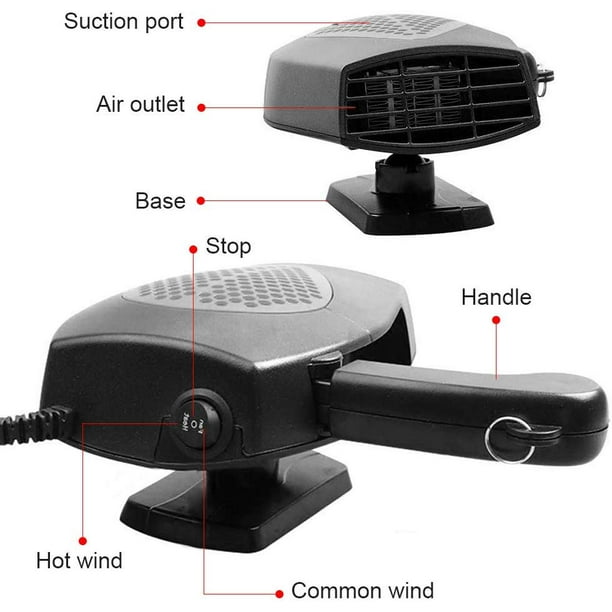 Portable Car Heater, Auto Heater Fan, Car Windshield Defogger Defroster, 2  in1 Fast Heating or Cooling Fan, 12V 150W Auto Ceramic Heater Fan 3-Outlet  Plug in Cig Lighter 