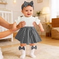 thumbnail image 2 of OSOLU Baby Girls Bodysuits Short Sleeve Plaid Newborn Infant Romper Dress With Headband Socks 3 Piece Set Trendy Onesie, 2 of 6