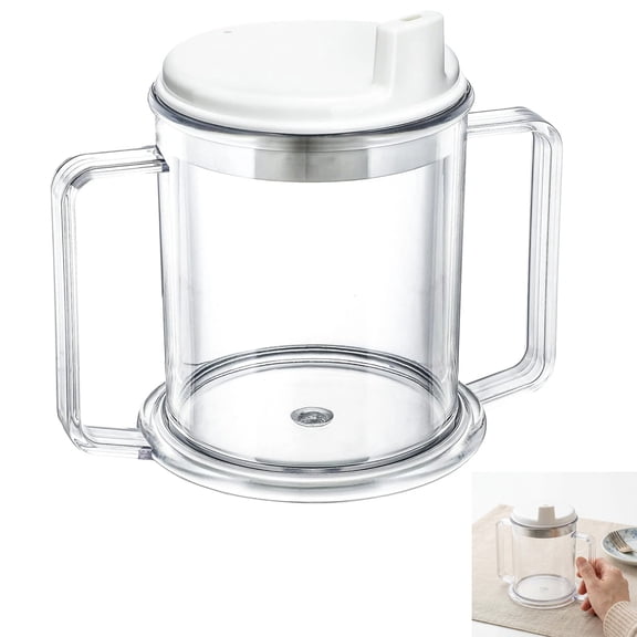 BlinkLLX Adult Sippy Cup 2 Handle Plastic Mug 10 oz No Spill Cups for Elderly Spill Resistant Lightweight Drinking Mug with Easy to Grasp Handles for Hot and Cold Beverages(1 Pcs)