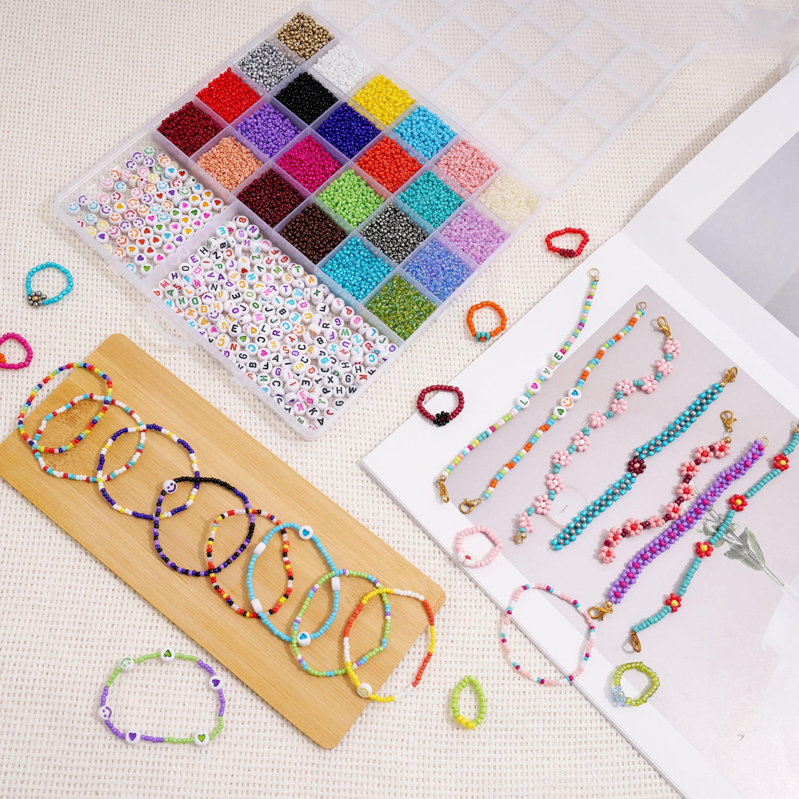 43000 PCS 2 Boxes Glass Seed Beads for Jewelry Making Kit,Tiny Beads Set for Bracelets Making, DIY,Art and Craft Friendship Gifts Toys for Girls Kids Adults,2mm