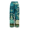 thumbnail image 5 of Dress Pants Women Petite High Waisted Wide Leg Summer Beach Vacation Pants Boho Lounge Casual Palazzo Trousers Dark Green 2XL, 5 of 8