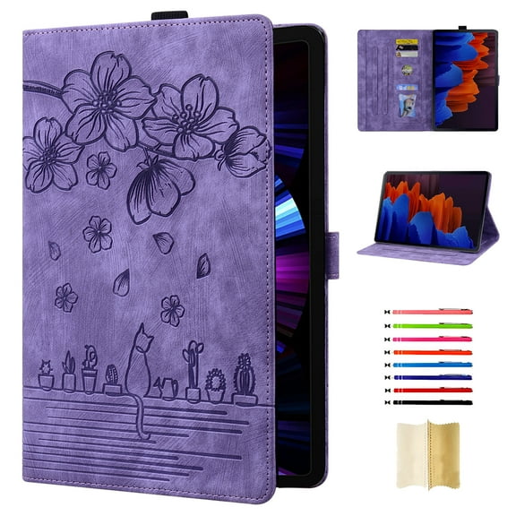 Case for Amazon Kindle Fire HD8 / HD8 Plus 2020/2022/2024, Embossed PU Leather Anti-slip Folio Stand Cover with Card Holder & Pen Holder for Kindle Fire HD8 / HD8 Plus 2020/2022/2024 - Purple