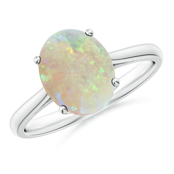 Angara Natural Opal Ring - Oval Solitaire 1.45 ct Opal Cocktail Ring for Women | October Birthstone Jewelry | 14K White Gold Opal Ring (Ring Size = 5)