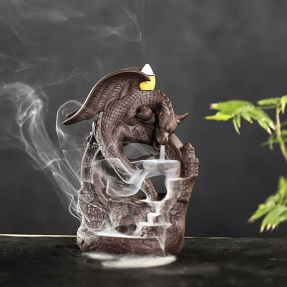 Holzlrgus Handmade Ceramic Flying Dragon Incense Burner with Backflow Incense Cone Holder for Waterfall Incense, Home Decoration, Figurine, Meditation Ornament, and Gift