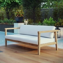 Modway Bayport Outdoor Patio Teak Loveseat in Natural White