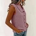 thumbnail image 5 of Women's Summer Gingham Sleeveless Button Down Shirt Office Collared Blouses with Pleated Front Casual Basic Tank Tops Beach Vacation Clothes, Wine M, 5 of 8