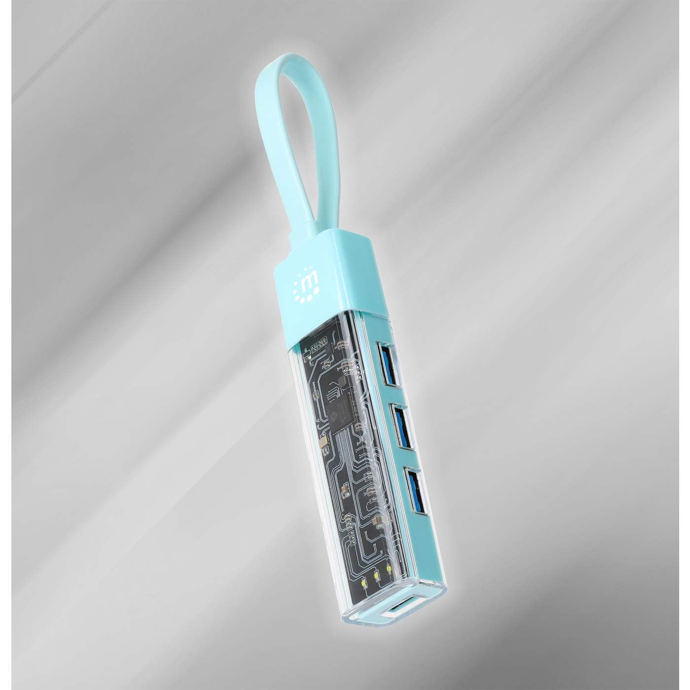 Manhattan Transparent 4-Port USB 3.0 Type-C / Type-A Combo Hub | Teal