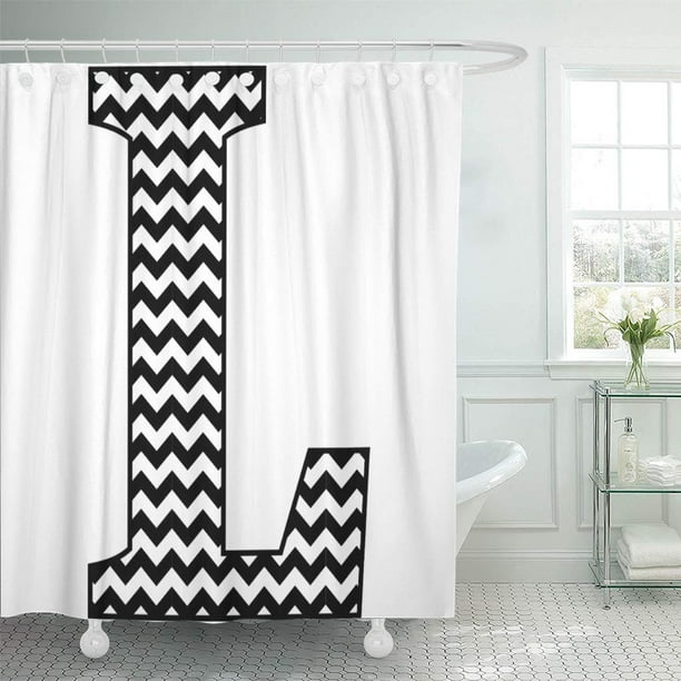 Cynlon Alphabet Black White Chevron L Monogram Letter Initial Zigzag Bathroom Decor Bath Shower Curtain 60x72 Inch Com Cynlon Alphabet Black White Chevron L, Initial Shower Curtain Hooks