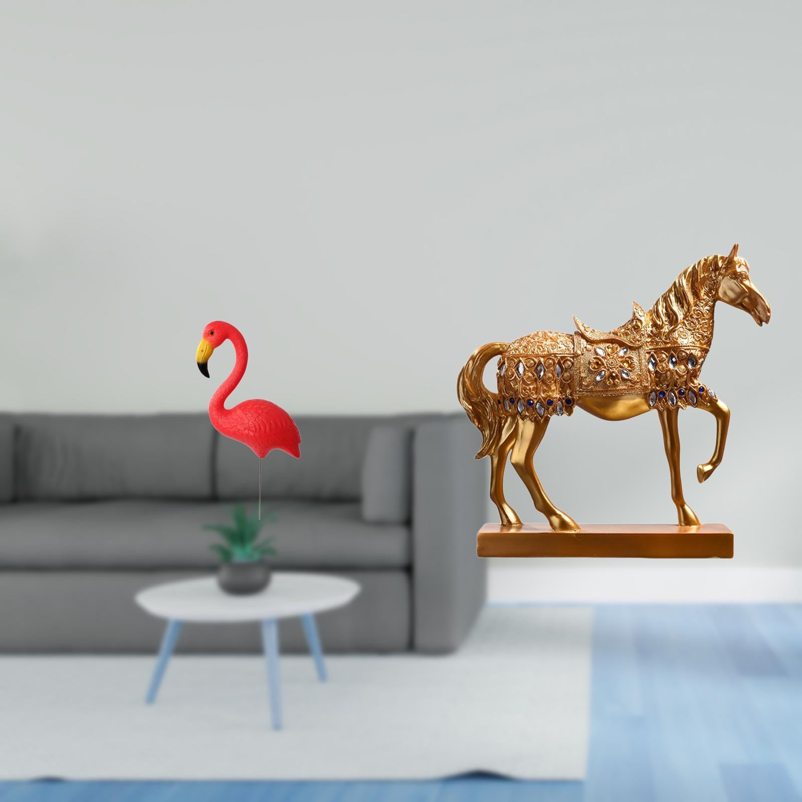 Miulika Flamingo Fairy Garden Horse Statue Ornament Resin Sculpture for Holiday Spring Home Office Decor Animal Figurine Engraved Yard Art Accessories