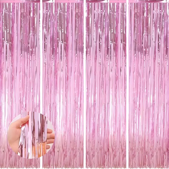 Juego de 4 cortinas de aluminio Backdrop Keyali, 100 x 253 cm, color rosa