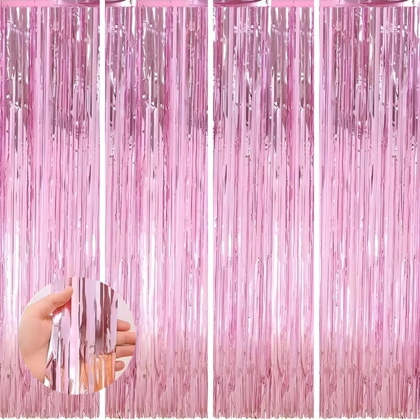 Juego de 4 cortinas de aluminio Backdrop Keyali, 100 x 253 cm, color rosa