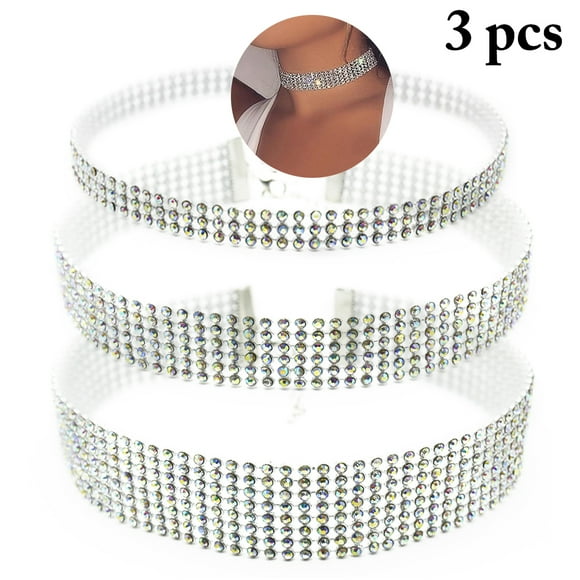 3PCS Rhinestone Choker Fashion Crystal Choker Necklace Diamond Choker for Women