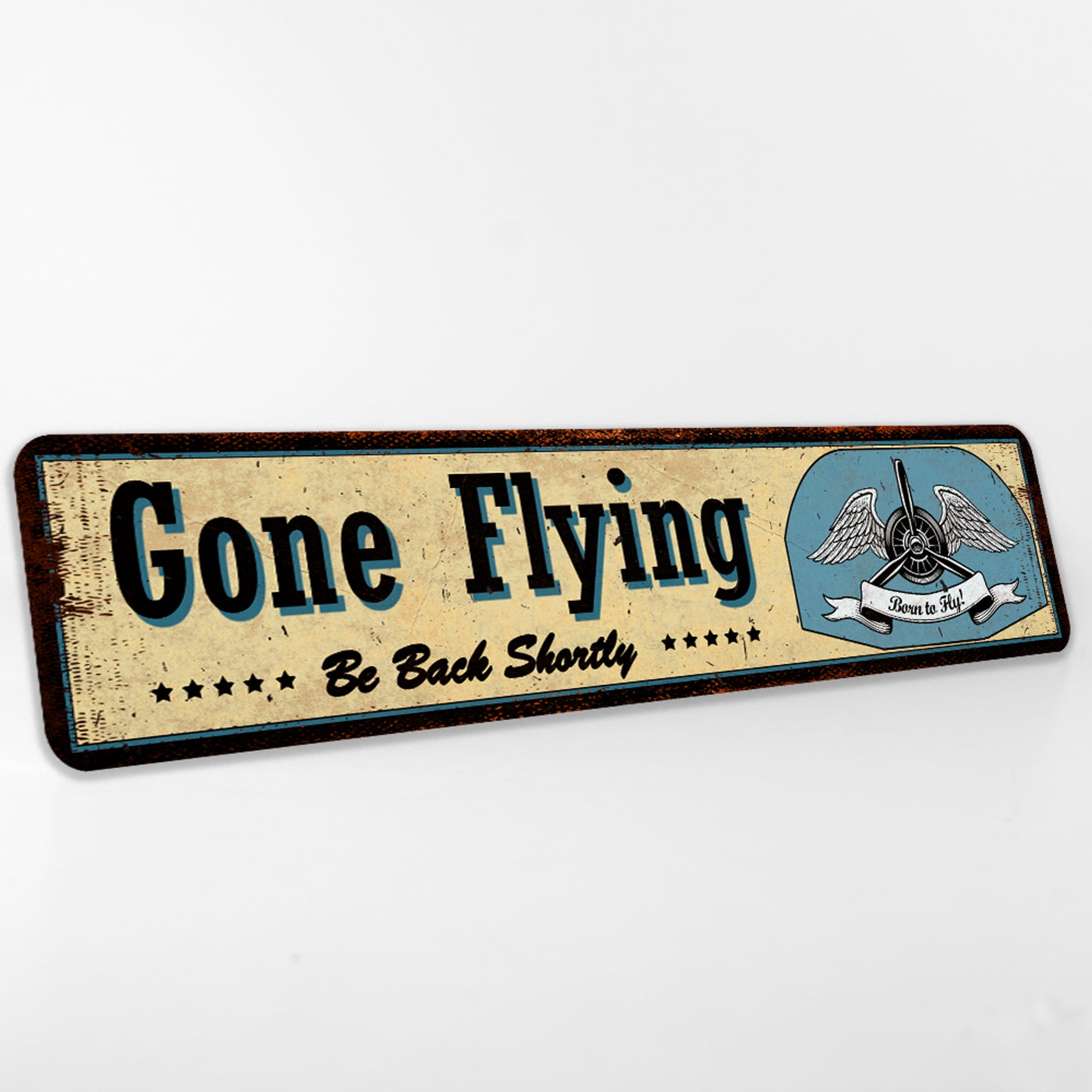 Big “Gone Flying,” Retro Aviation Metal Sign Distressed Finish SIG-0117 