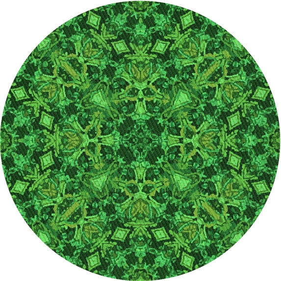Ahgly Company Indoor Round Patterned Deep Emerald Green Area Rugs, 3' Round