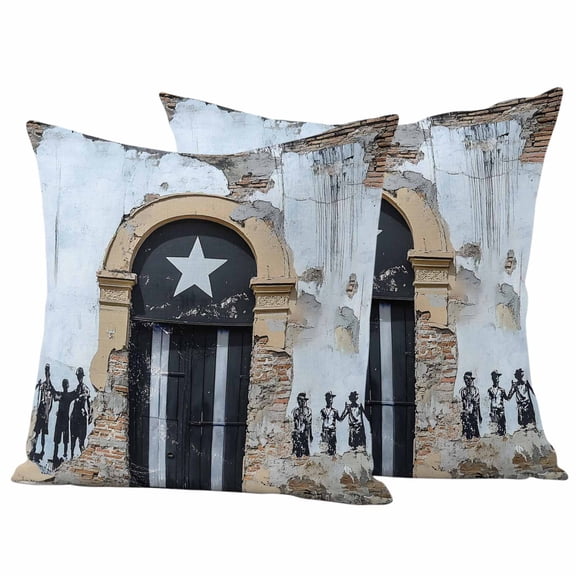 Puerto Rico Flag Outdoor Waterproof Pillow Covers, Retro Rustic Door Artwork Picture Prints Decorative Square Throw Pillowcase Sofa Cushion Sham for Patio/Couch/Chair, 24"x24" 2 Pack