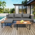thumbnail image 2 of Luxury Patio Furniture Set with Removable Cushions and Coffee Table, L-Shaped Acacia Wood Sofa with Side table, Outdoor Conversation Sectional Sofa for Backyard, Porch, Gray, 2 of 8
