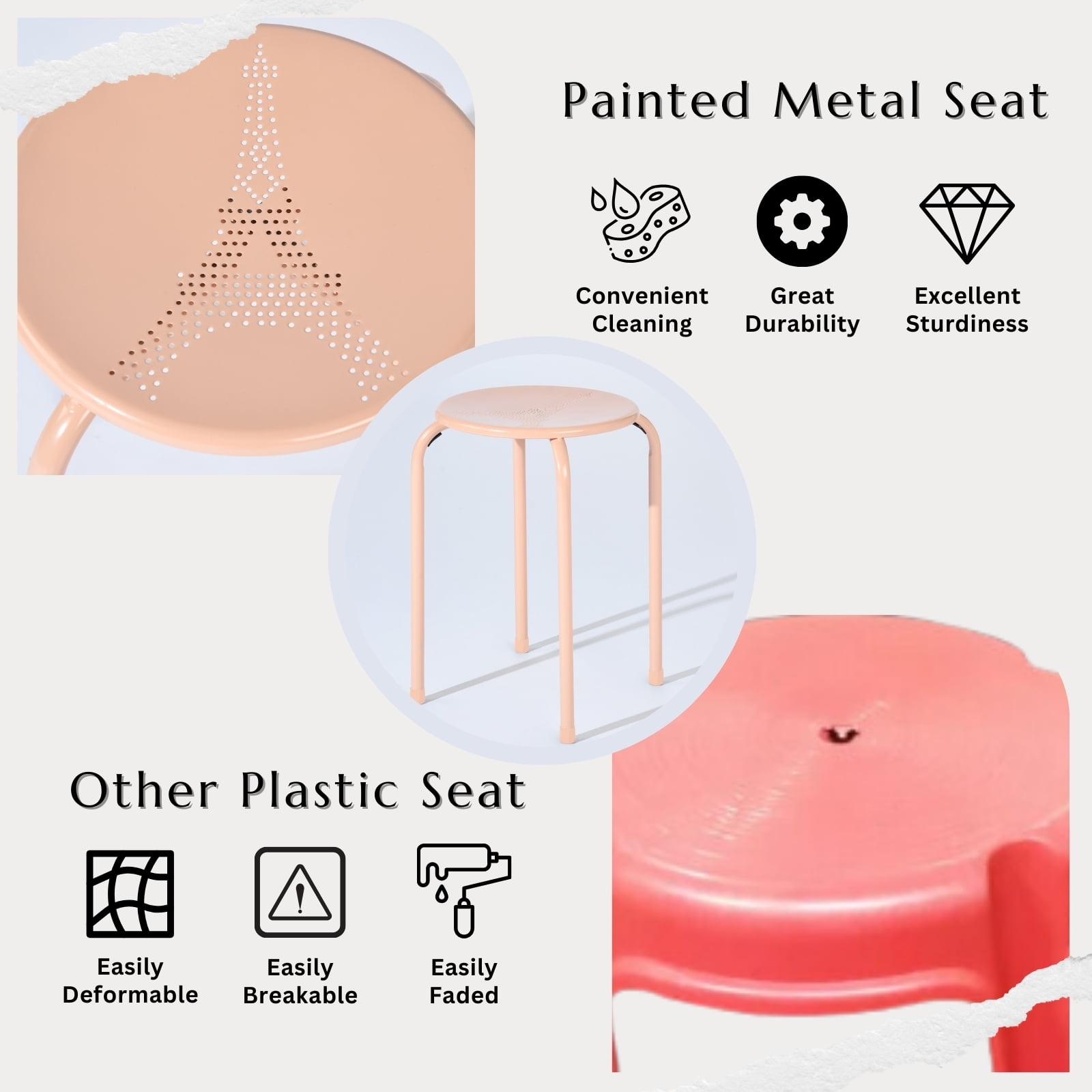 Homy Casa Folding Stackable Chair Set of 6, Metal Stools for Classroom, Kitchen Craft Room, Pink