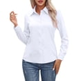 thumbnail image 2 of Only Moment Button Down Shirts for Women Long Sleeve V Neck Polyurethane Fiber Blouses Business Casual Outfits Loose Fit White,4XL, 2 of 6