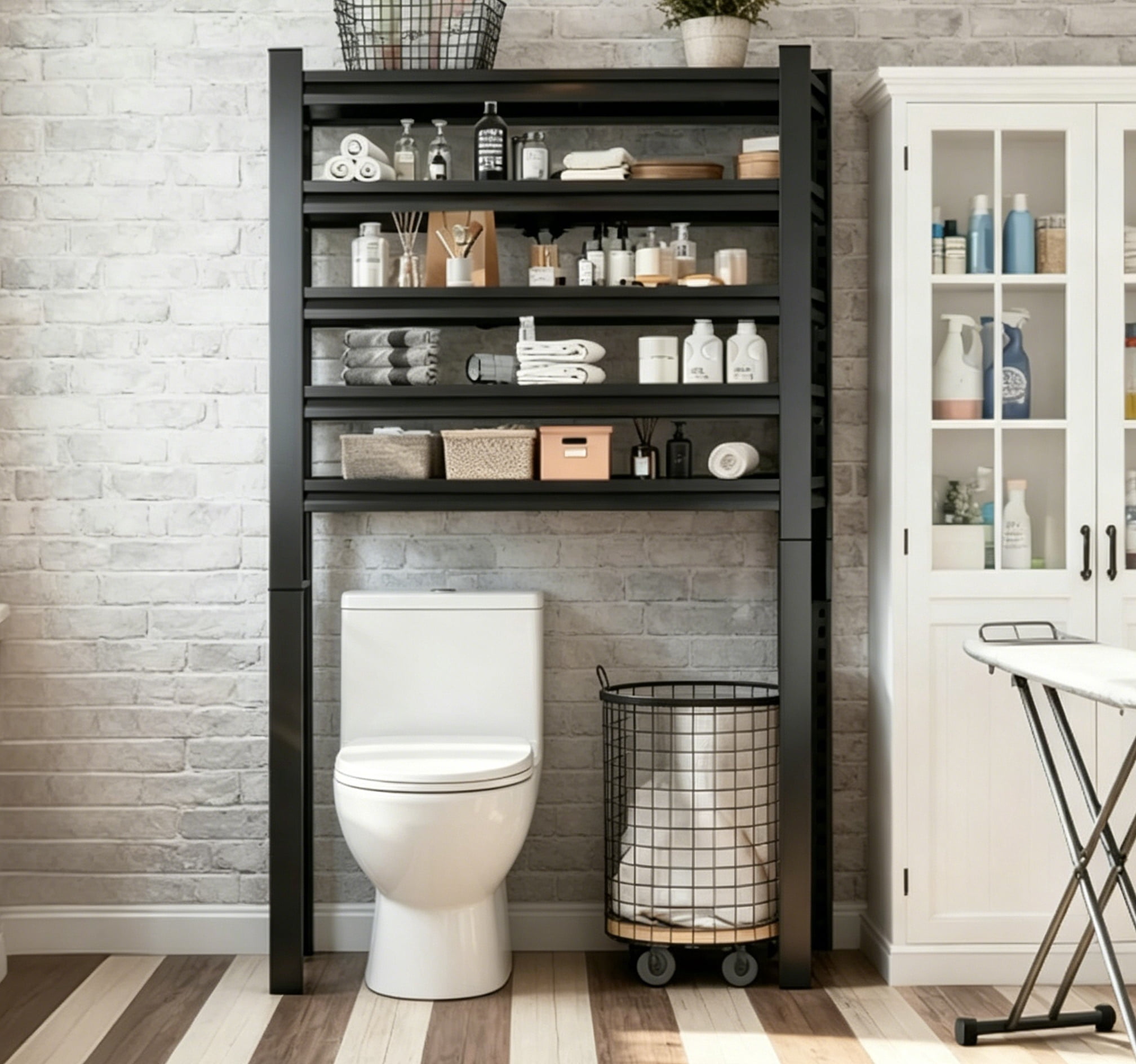 Over Washer and Dryer Shelves,5-Tier Expandable Washer and Dryer Rack, Laundry Room Storage Over Toilet, Washing Machine and Dryer Storage Rack,Bathroom Organization,77.4"Hx 39.4"W x15.7"D,Black