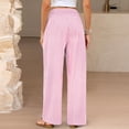 thumbnail image 4 of Women's Boho Chic Gingham Trousers with Elastic Smocked Waists and Flowy Wide Legs Cute Casual Trousers with Pockets Pink XL, 4 of 7