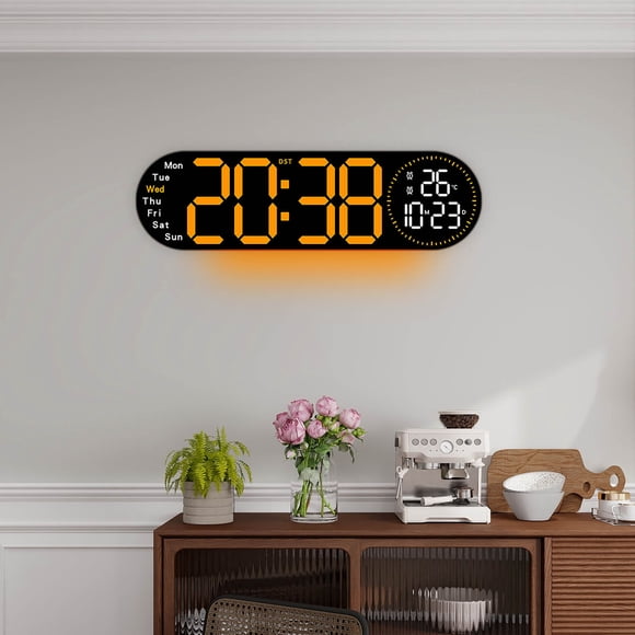 Reloj de pared para sala de estar de 17,3 pulgadas con LED multifuncional, despertador electrónico de gran tamaño, reloj de temperatura y humedad.