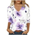 thumbnail image 2 of JTZGDY Floral Shirts for Women Dressy Casual Summer 3/4 Length Sleeve V Neck Graphic T-Shirts Trendy Oversized Comfy Tunic Blouse Fashion 2025 Clothes Multicolor#19 XL, 2 of 5