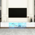 thumbnail image 2 of Tv Stand For Home Use, White, Controlled Led, Faux Marble Tabletop, 2 Drawers & Cabinets, Tempered Glass Doors White Living Room Decoration,, 2 of 5